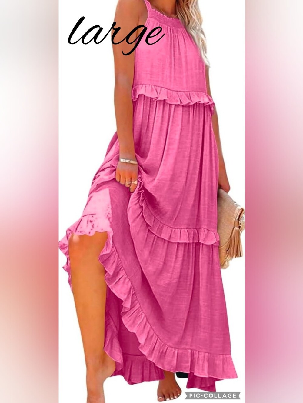 Boho Dress Summer Flowy Ruffle Tiered Swing LARGE *NEW*